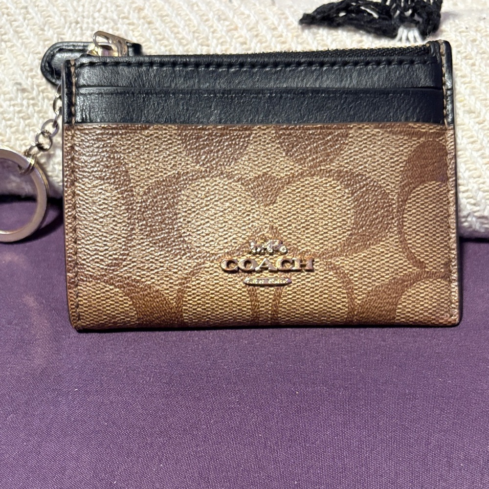 Coach Signature Brown and Black Key Card Holder